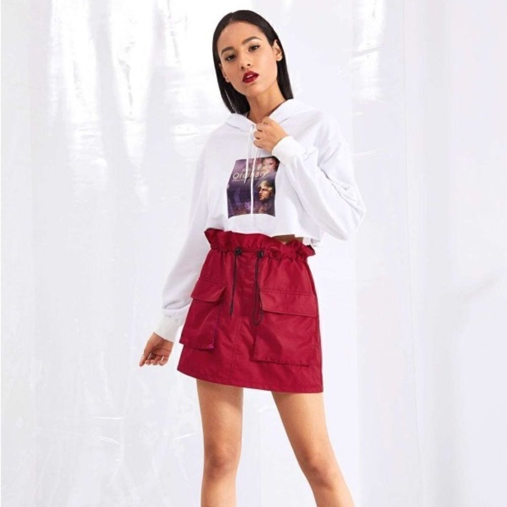 Shein Ruffle Drawstring Waist Pocket Utility Cargo Skirt